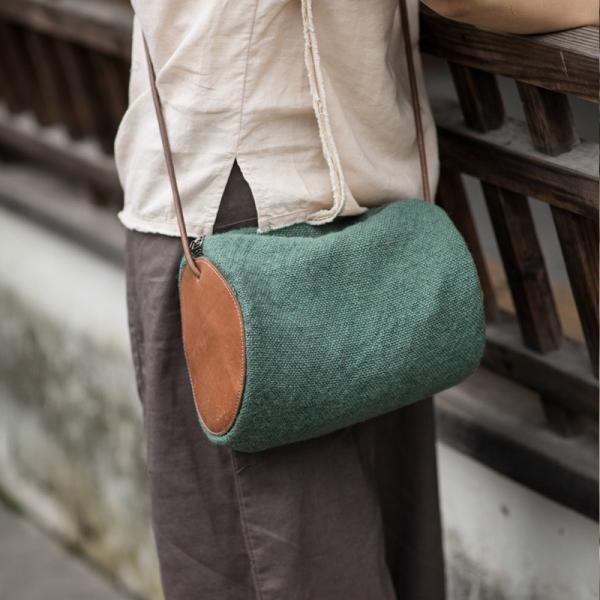 Casual Style Cotton Linen Barrel Bag Vintage Shoulder Bag