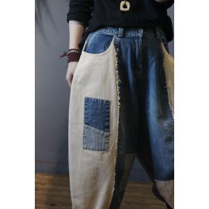 Trendy Patchwork Baggy Jeans Color Block Distressed Jeans