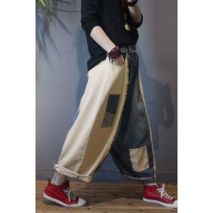 Trendy Patchwork Baggy Jeans Color Block Distressed Jeans