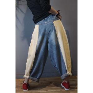 Trendy Patchwork Baggy Jeans Color Block Distressed Jeans