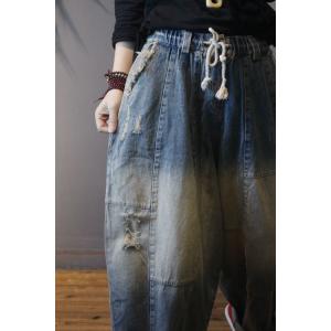 Color Fading Harem Jeans Baggy Korean Ripped Jeans for Woman