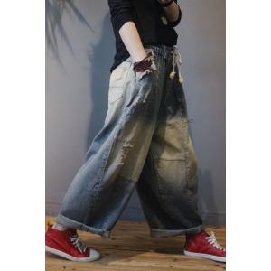 Color Fading Harem Jeans Baggy Korean Ripped Jeans for Woman