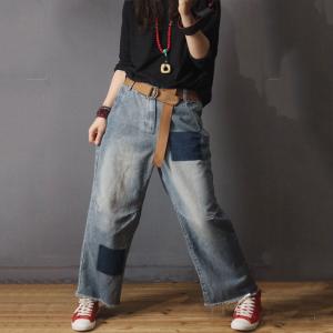 Straight-Leg Blue Contrast Baggy Jeans Womans Denim Bootcuts