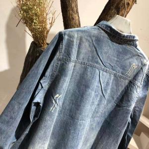 Raw Hem Denim Shirt Dress Loose Long Sleeve Jean Dress