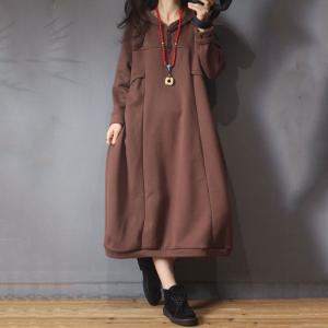 Casual Style Cotton Hoodie Dress Oversized Korean Dress