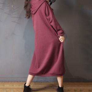 Casual Style Cotton Hoodie Dress Oversized Korean Dress