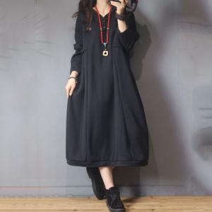 Casual Style Cotton Hoodie Dress Oversized Korean Dress