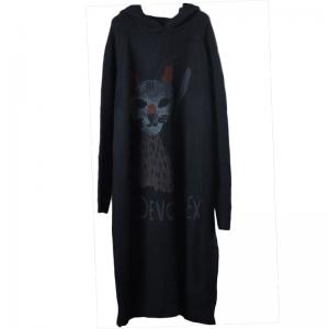 Korean Fashion Sweater Loose Dress Hooded Womans Cartoon Dress