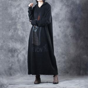 Korean Fashion Sweater Loose Dress Hooded Womans Cartoon Dress