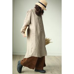 Simple Design Loose Linen Shirt Dress Woman Plain Flax Clothing