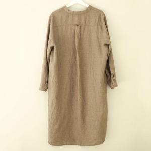 Simple Design Loose Linen Shirt Dress Woman Plain Flax Clothing