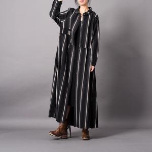 Loose-Fitting Striped Dress Cotton Linen Button Down Shirt Dress