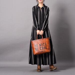 Loose-Fitting Striped Dress Cotton Linen Button Down Shirt Dress