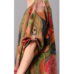 Peony Prints Vintage Silky Dress Loose Maxi Dress