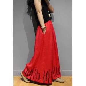 Retro Style Linen Wide Leg Pants Embroidered Plain Palazzo Pants