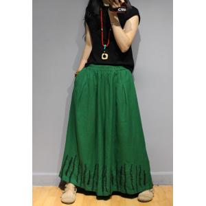 Retro Style Linen Wide Leg Pants Embroidered Plain Palazzo Pants