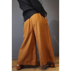 Simple Design Casual Wide Legs Organic Linen Long Gaucho Pants