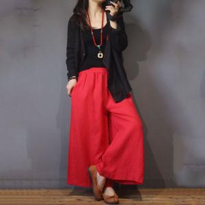 Simple Design Casual Wide Legs Organic Linen Long Gaucho Pants