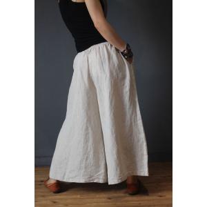 Simple Design Casual Wide Legs Organic Linen Long Gaucho Pants