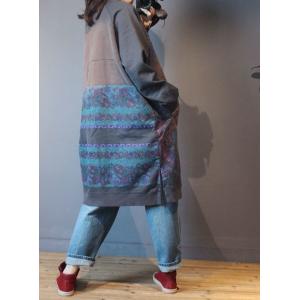 Patched Pockets Ethnic Sweatshirt Cotton Printed Plus Size Short Dress