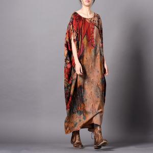 Bat Sleeve Silk Caftan Dress Plus Size Vintage Abaya
