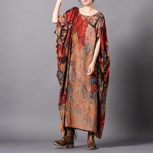 Bat Sleeve Silk Caftan Dress Plus Size Vintage Abaya