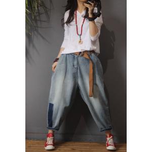 Blue Contrast Baggy Jeans Korean Low Rise Jeans