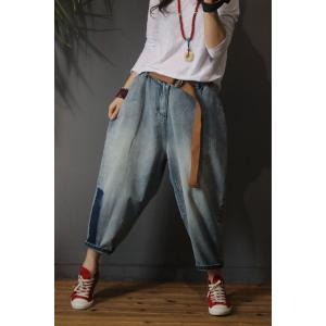 Blue Contrast Baggy Jeans Korean Low Rise Jeans