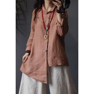 Vintage Style Linen Striped Blouse Asymmetric Oversized Shirt