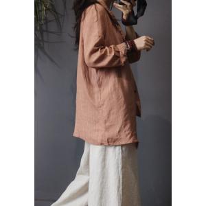 Vintage Style Linen Striped Blouse Asymmetric Oversized Shirt