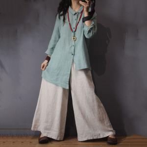 Vintage Style Linen Striped Blouse Asymmetric Oversized Shirt