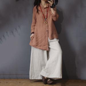 Vintage Style Linen Striped Blouse Asymmetric Oversized Shirt