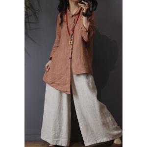 Vintage Style Linen Striped Blouse Asymmetric Oversized Shirt