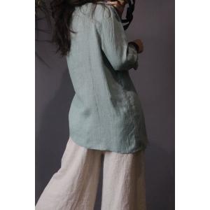Vintage Style Linen Striped Blouse Asymmetric Oversized Shirt