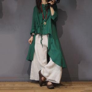 Special Design Cotton Linen Blouse Asymmetrical Wrap Shirt