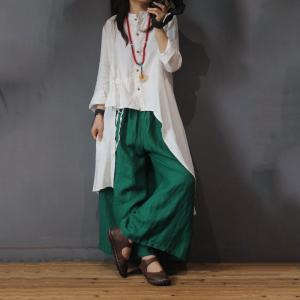 Special Design Cotton Linen Blouse Asymmetrical Wrap Shirt