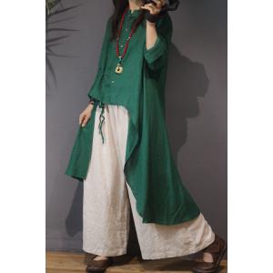 Special Design Cotton Linen Blouse Asymmetrical Wrap Shirt