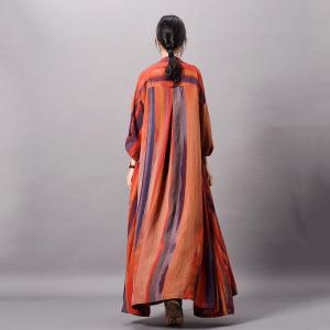 Colorful Striped Silk Cardigan Loose Maxi Shirt Dress