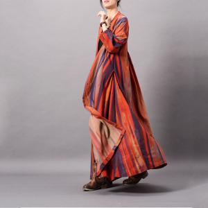 Colorful Striped Silk Cardigan Loose Maxi Shirt Dress