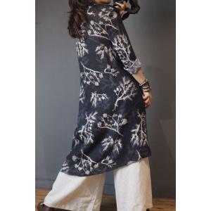 Fashion  Printed Designer Blouse Asymmetric Cotton Linen Wrap Shirt