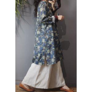 Dandelion Prints Long Sleeve Short Dress Loose Vintage Flax Clothing