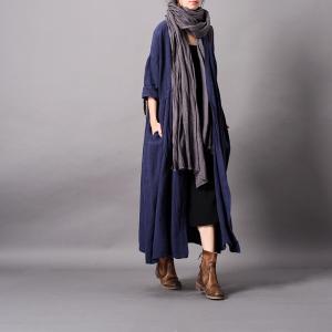 Plunging Neck Embroidered Wrap Dress Linen Long Kimono for Woman