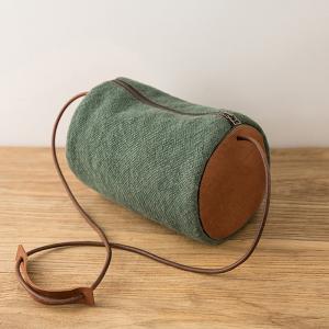 Casual Style Cotton Linen Barrel Bag Vintage Shoulder Bag