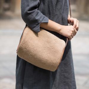 Casual Style Cotton Linen Barrel Bag Vintage Shoulder Bag