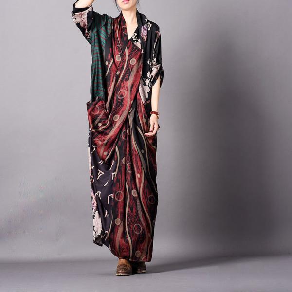 Dark Colored Printed Maxi Dress Loose Spring Designer Dress