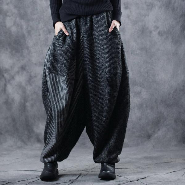 Gray Contrast Striped Pants Womans Baggy Harem Pants