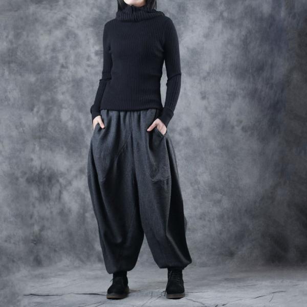 Street Style Loose Balloon Trousers Thick Black Pants