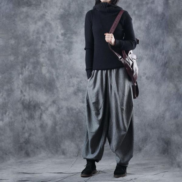 Elastic Waist Striped Gray Designer Pants Plus Size Thai Pants