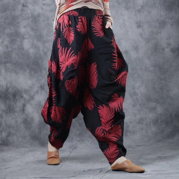 Leaf Patterns Baggy Fashion Harem Pants Cotton Resort Wear