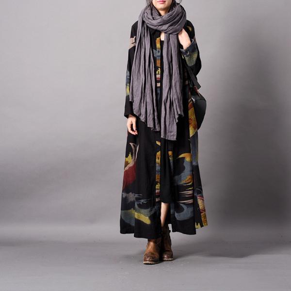 High-End Abstract Prints Black Cardigan Vintage Oversized Shirt Dress